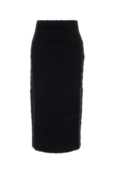 Alessandra Rich High Waist Fitted Skirt Side Slit In Black