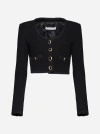 Alessandra Rich Checked Cropped Tweed Blazer In Black