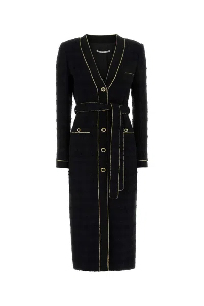 Alessandra Rich Check Tweeed Boucle Robe Coat In Black