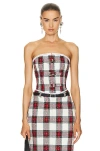 Alessandra Rich Checked Bustier Top In Ivory & Multi
