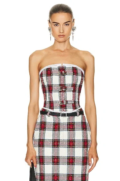 Alessandra Rich Checked Bustier Top In Ivory & Multi