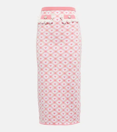 Alessandra Rich Checked Jacquard Midi Skirt In White,pink
