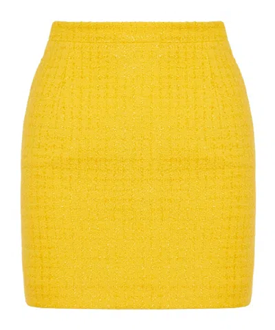 Alessandra Rich Checked Tweed Miniskirt In Yellow