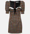 Alessandra Rich Checked Wool Minidress In Brown-multi