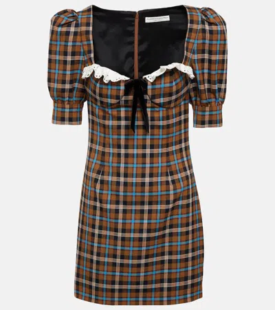 Alessandra Rich Checked Wool Minidress In Brown-multi
