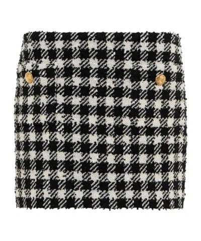 Alessandra Rich Checked Wool-blend Bouclé Miniskirt In Black And White