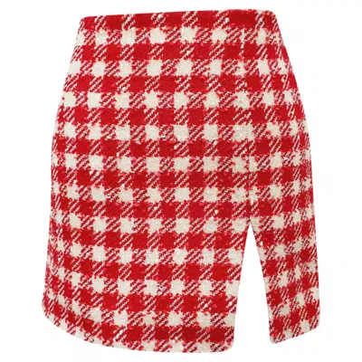 Alessandra Rich Checkered Tweed Mini Skirt In Red Wool