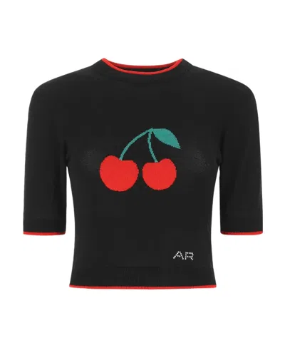 Alessandra Rich Cherry-embroidered Knitted Top In Black