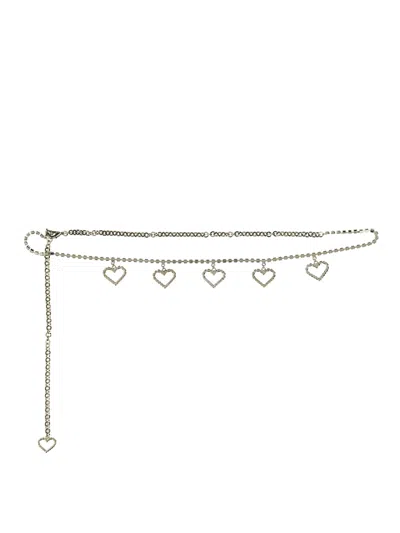 Alessandra Rich Crystal Belt With Heart Pendants In Silver