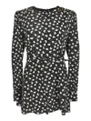 Alessandra Rich Black Clover-print Silk Mini Dress In Black/white