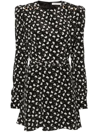 Alessandra Rich Black Clover-print Silk Mini Dress In Multi