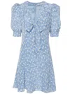 Alessandra Rich Bow-detailed Floral-print Silk-crepe Mini Dress In Blue