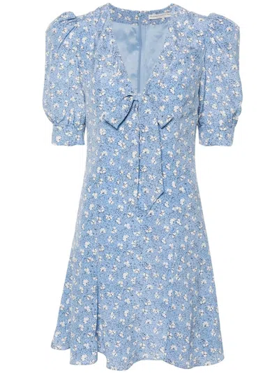 Alessandra Rich Blue Clover-print Silk Mini Dress