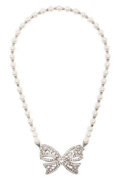Alessandra Rich Collana Fiocco Perle In White