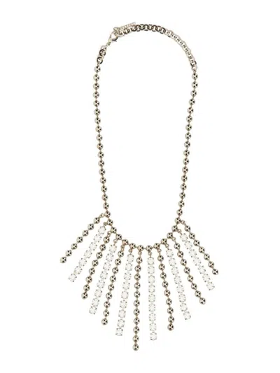 Alessandra Rich Collana In Cristallo E Catena Con Frange In Silver