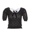 Alessandra Rich Contrast-collar Crystal-embellished Knitted Top In Black