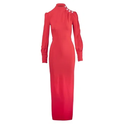 Pre-owned Alessandra Rich Coral Red Embellished Shoulder Maxi Dress - '20s