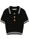 Alessandra Rich Braided Cotton Polo Shirt With Contrast Details In Black