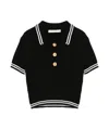 Alessandra Rich Braided Cotton Polo Shirt With Contrast Details In Black