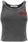 Alessandra Rich Ribbed Jersey Sleeveless Top W/ Patch In Grey
