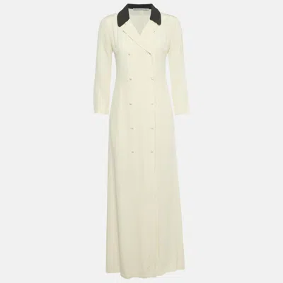 Pre-owned Alessandra Rich Cream Silk Double Breasted Maxi Dress M In White