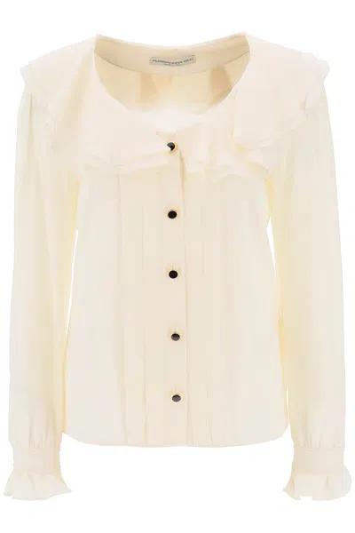 Alessandra Rich Crepe De Chine Blouse With Frills In Bianco