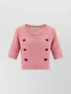 Alessandra Rich Crew Neck Floral Appliqué Short Sleeves Soft Texture In Pink