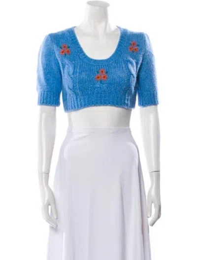 Pre-owned Alessandra Rich Crochet Floral Print Sweater In Blue