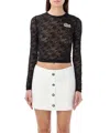 Alessandra Rich Cropped-spitzentop Mit Logo-applikation In Black