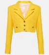 Alessandra Rich Cropped Bouclé Tweed Blazer In Yellow