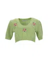 Alessandra Rich Cropped Cable-knit Sweater In Green Alpaca Fiber In Green