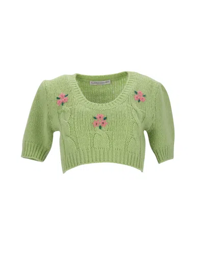Alessandra Rich Cropped Cable-knit Sweater In Green Alpaca Fiber