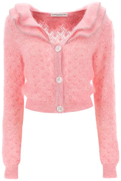 Alessandra Rich Cropped Cardigan With Frills In Pink