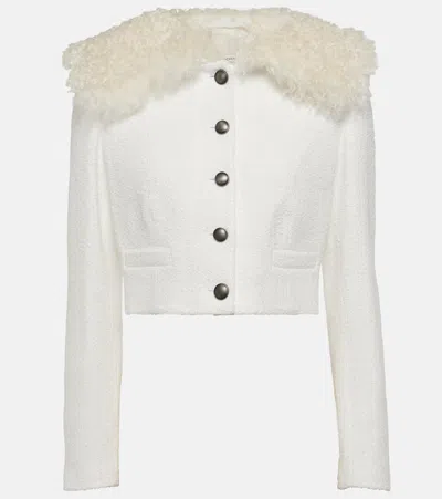 Alessandra Rich Cropped Checked Tweed Jacket In White