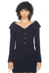 Alessandra Rich Off-shoulder Wool Cardigan In Navy Blue