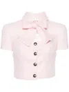 Alessandra Rich Sequined Tweed Crop Top W/bow In Pink