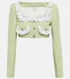 Alessandra Rich Cropped Wool-blend Jacket In Green-white