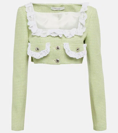 Alessandra Rich Cropped Wool-blend Jacket In Green-white
