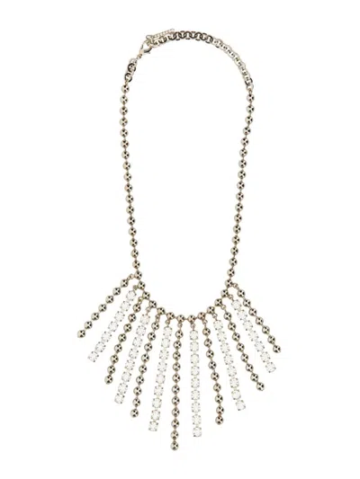 Alessandra Rich Crystal And Chain With Fringes Necklace In Silver