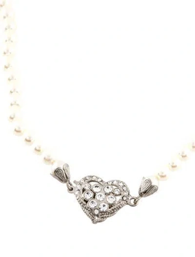 Pre-owned Alessandra Rich Crystal & Faux Pearl Beaded Necklace, 21" In Transparent