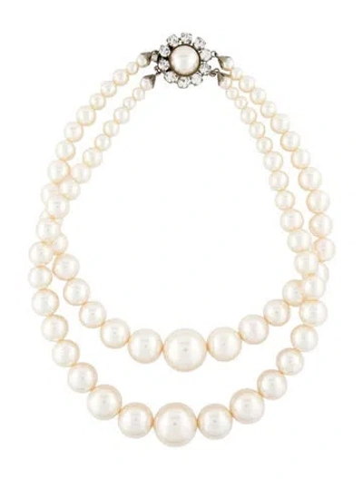 Pre-owned Alessandra Rich Crystal & Faux Pearl Double Strand Necklace, 20" In Multi