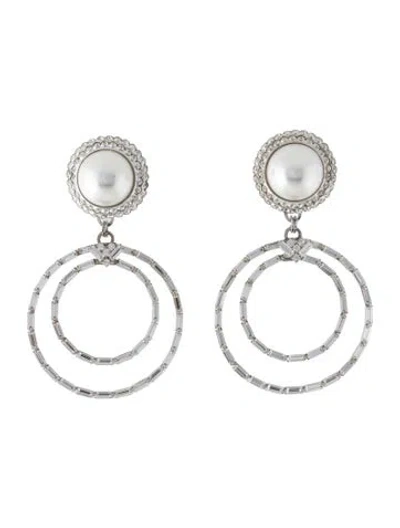 Pre-owned Alessandra Rich Crystal & Faux Pearl Drop Clip On Earrings In Multi