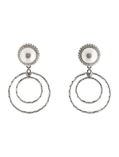Pre-owned Alessandra Rich Crystal & Faux Pearl Drop Clip On Earrings In Multi