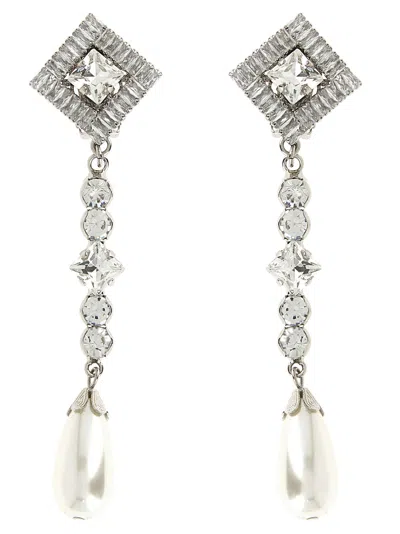 Alessandra Rich Crystal And Pearl Chandelier Earrings In Silver