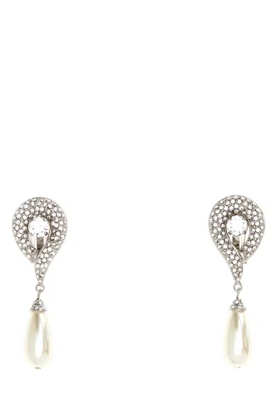 Alessandra Rich Crystal Earrings With Pendant Pearl In Metallic