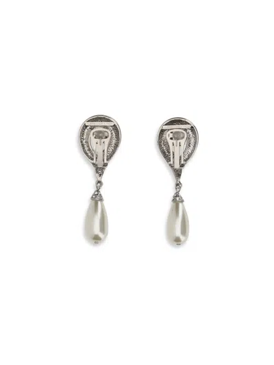 Alessandra Rich Crystal & Pearl Drop Earrings In Silver