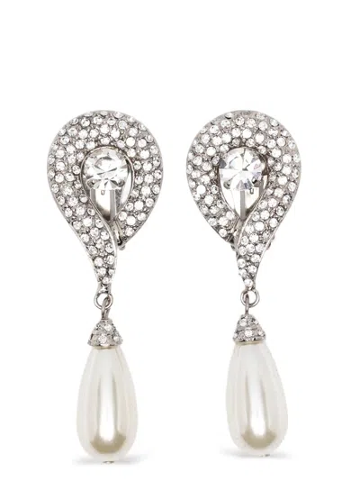 Alessandra Rich Crystal And Pearl Drop Earrings In Silver