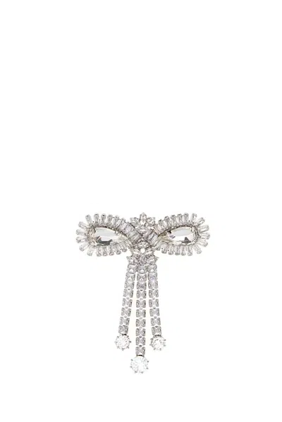 Alessandra Rich Crystal Bow Brooch In Metallic