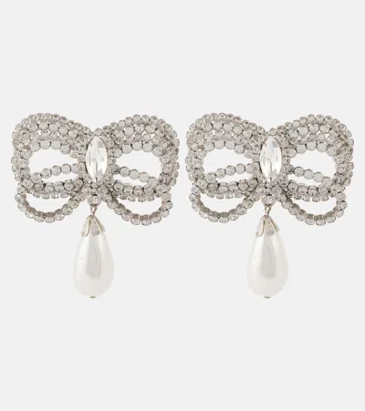 Alessandra Rich Crystal Bow Embellished Earrings In Silver