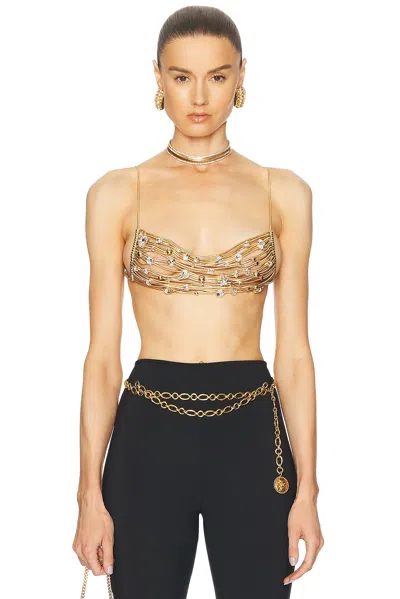 Alessandra Rich Crystal Bralette In Crystal & Gold